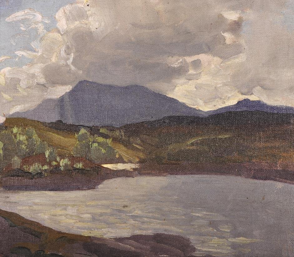 Attributed to Paul Henry (1876-1958) Irish. A River: Attributed to Paul Henry (1876-1958) Irish. A River Landscape, Oil on Canvas laid down, Bears a heightened Signature, 11.5” x 13”. £500-£800.