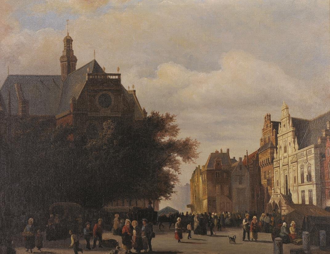 20th Century Dutch School. A Street Scene with Figures,: 20th Century Dutch School. A Street Scene with Figures, Oil on Canvas laid down, 19” x 24”. £200-£300.