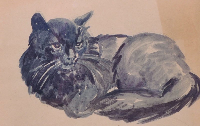Attributed to Gwen John (1876-1939) British. A Seated: Attributed to Gwen John (1876-1939) British. A Seated Black Cat, Watercolour, 6.5” x 10”, and another by the same hand, Three Cats on a Sofa, Watercolour, 9” x 13”.