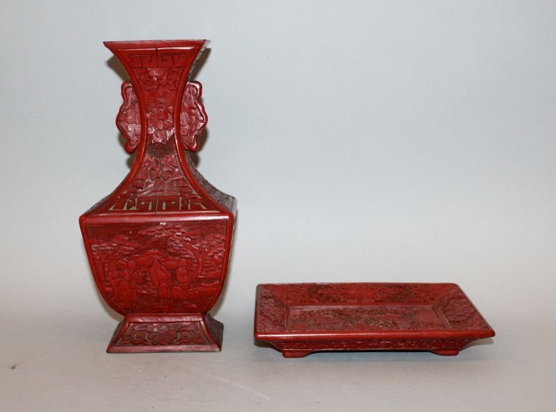A 19TH/20TH CENTURY CHINESE CINNABAR LACQUER VASE, the (1 of 6)