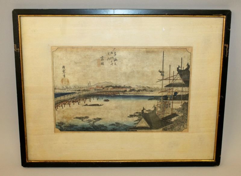A JAPANESE FRAMED WOODBLOCK PRINT BY HIROSHIGE, circa (1 of 4)