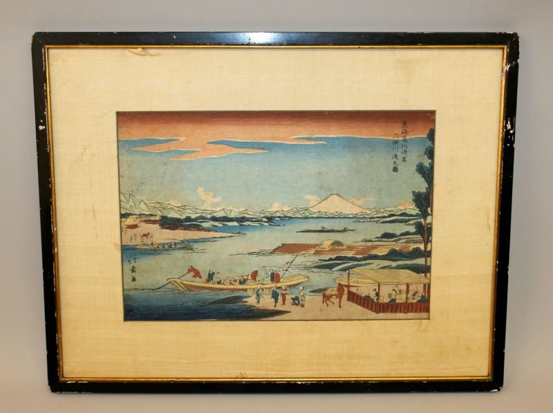 A GOOD FRAMED WOODBLOCK PRINT BY HOKUJU, circa 1810, (1 of 5)
