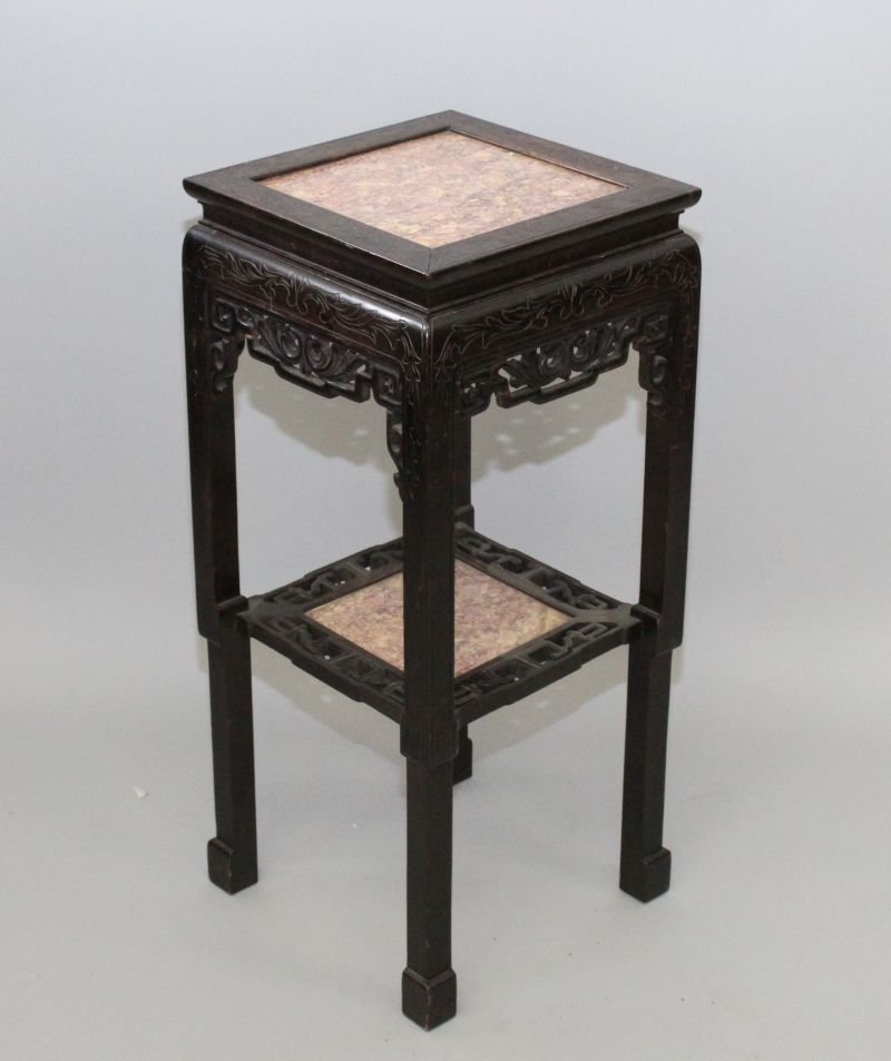 A 19TH CENTURY CHINESE CARVED HARDWOOD TWO TIER MARBLE (1 of 1)
