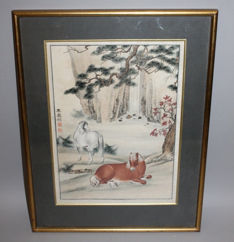 A CHINESE FRAMED PAINTING ON PAPER, depicting two (1 of 3)