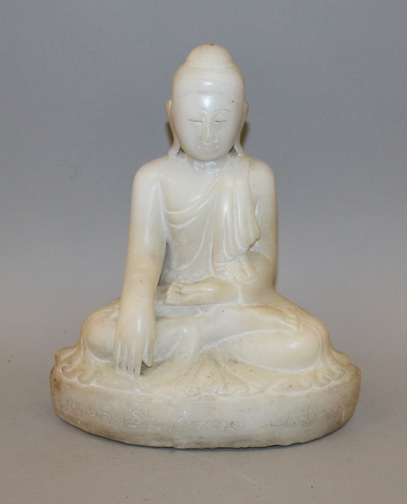A 19TH CENTURY THAI CARVED MARBLE FIGURE OF BUDDHA, (1 of 3)
