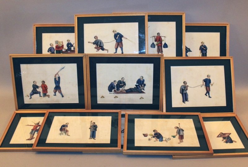 A GROUP OF TWELVE 19TH CENTURY CHINESE FRAMED PAINTINGS (1 of 5)