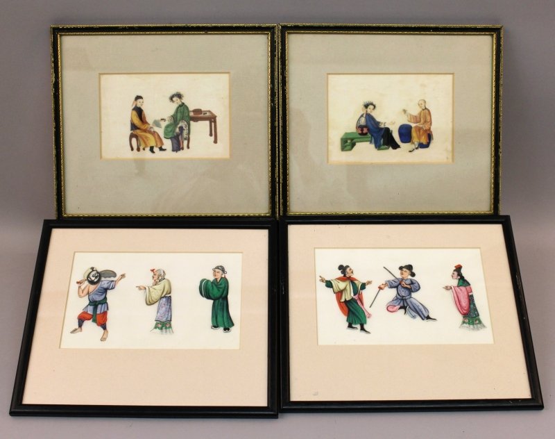 A PAIR OF 19TH CENTURY CHINESE FRAMED PAINTINGS ON PITH (1 of 5)
