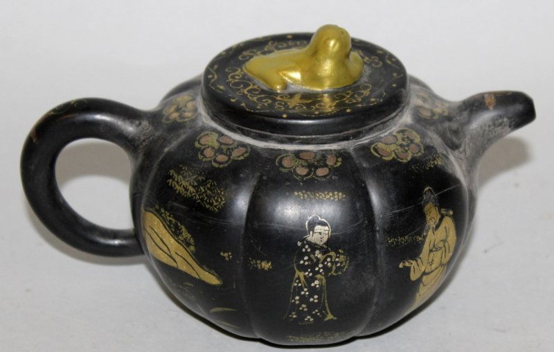 AN UNUSUAL CHINESE YIXING POTTERY TEAPOT & COVER, with (1 of 3)