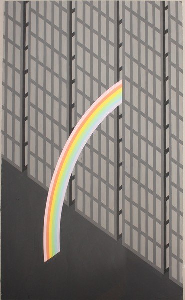 Patrick Hughes (1939- ) British. ‘Rainbow’, Print in: Patrick Hughes (1939- ) British. ‘Rainbow’, Print in Colours, Signed and Dated ’80 in Pencil, 33” x 22.75”.