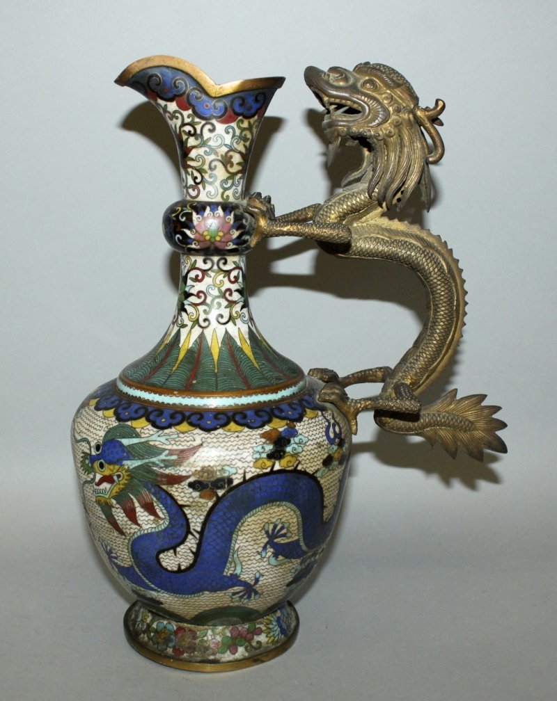 A CHINESE CLOISONNE EWER, circa 1900, with an elaborate (1 of 5)