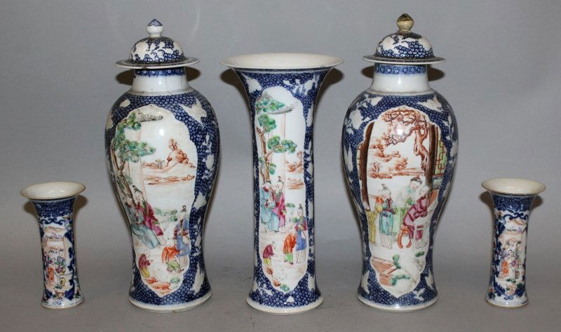 A GARNITURE OF THREE 18TH CENTURY CHINESE FAMILLE ROSE (1 of 2)