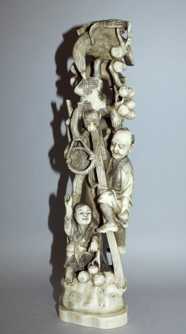 A LARGE SIGNED JAPANESE MEIJI PERIOD CARVED IVORY (1 of 4)