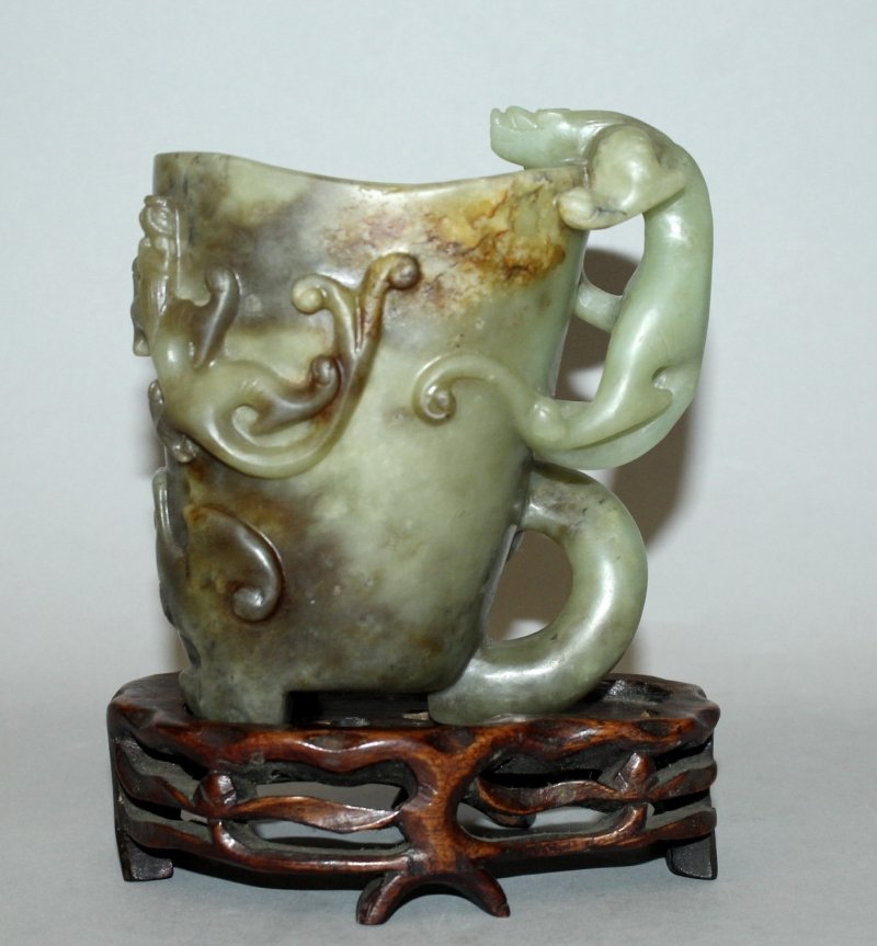 A GOOD CHINESE MING DYNASTY CELADON JADE RHYTON, (1 of 6)