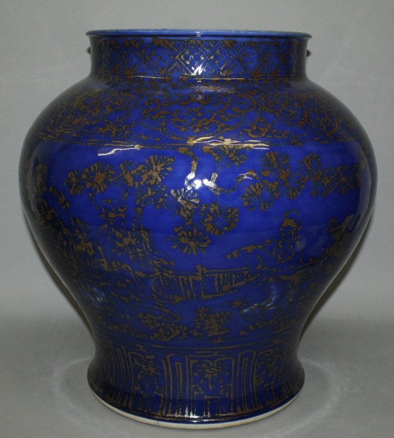 A VERY LARGE CHINESE POWDER-BLUE GROUND PORCELAIN JAR, (1 of 4)