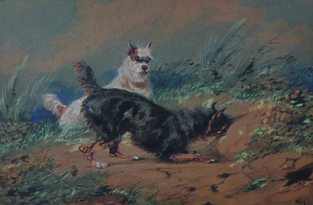 Henry Thomas Alken (1785-1851) British. ‘Terriers: Henry Thomas Alken (1785-1851) British. ‘Terriers Rabbiting’, Watercolour, Signed, 5” x 7”, and the companion piece, a pair (2).