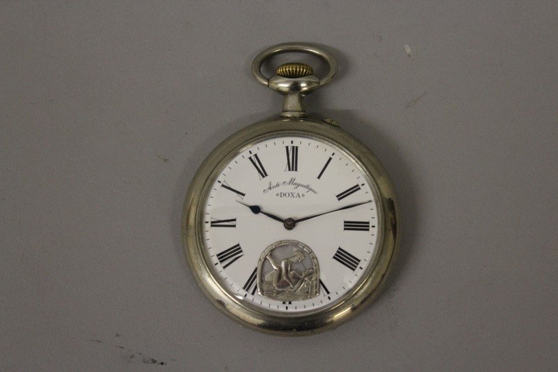 A GENTLEMAN’S LARGE DOXA EROTIC POCKET WATCH. 7cms: A GENTLEMAN’S LARGE DOXA EROTIC POCKET WATCH. 7cms diameter. £300-400
