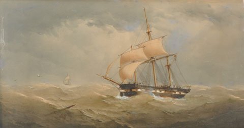 Charles Taylor (act.1841-1883) British. A Shipping: Charles Taylor (act.1841-1883) British. A Shipping Scene, Watercolour, in a Maple Frame, 16” x 30”. £200-£400