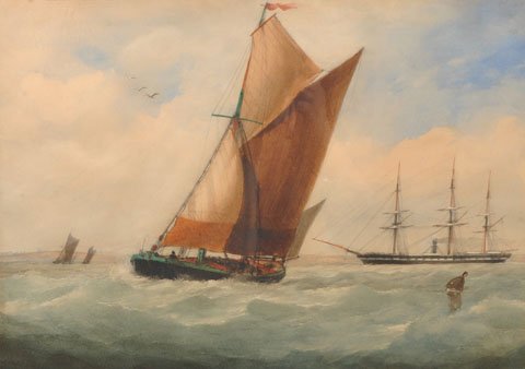 Charles Taylor (act.1841-1883) British. A Shipping: Charles Taylor (act.1841-1883) British. A Shipping Scene, Watercolour, 14” x 19.5”. £100-£200