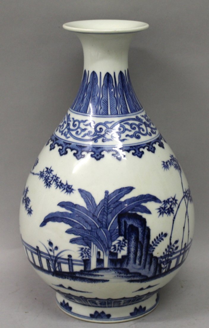 A CHINESE BLUE & WHITE PEAR FORM PORCELAIN VASE, the (1 of 6)