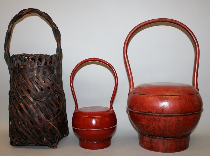 TWO EARLY 20TH CENTURY JAPANESE RED LACQUERED WOOD (1 of 3)