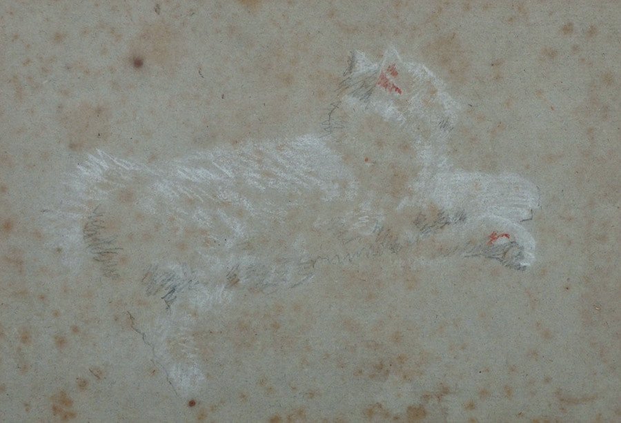 Attributed to James Ward (1769-1859) British. Study of: Attributed to James Ward (1769-1859) British. Study of a Reclining Cat, Chalk, 6.5 x 9". 100-200 Provenance; William Drummond, London. "