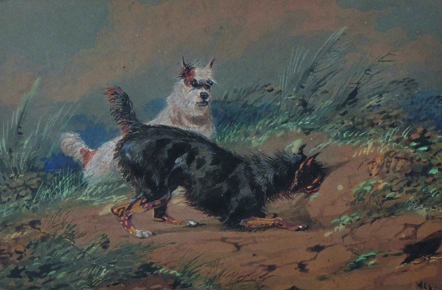 Henry Thomas Alken (1785-1851) British. 'Terriers: Henry Thomas Alken (1785-1851) British. 'Terriers Rabbiting', Watercolour, Signed, 5 x 7", and the companion piece, a pair (2). "