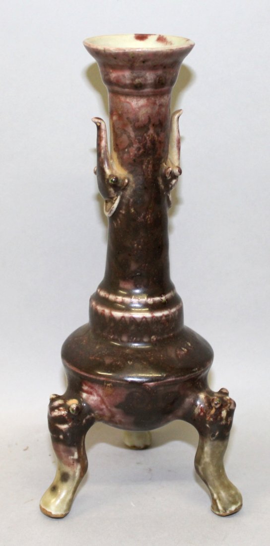 AN UNUSUAL CHINESE PORCELAIN TRIPOD CANDLESTICK, (1 of 5)