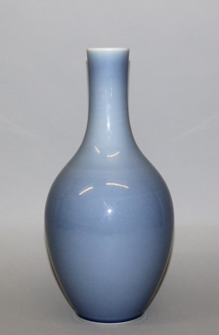 A CHINESE CLAIRE-DE-LUNE PORCELAIN BOTTLE VASE, the (1 of 3)