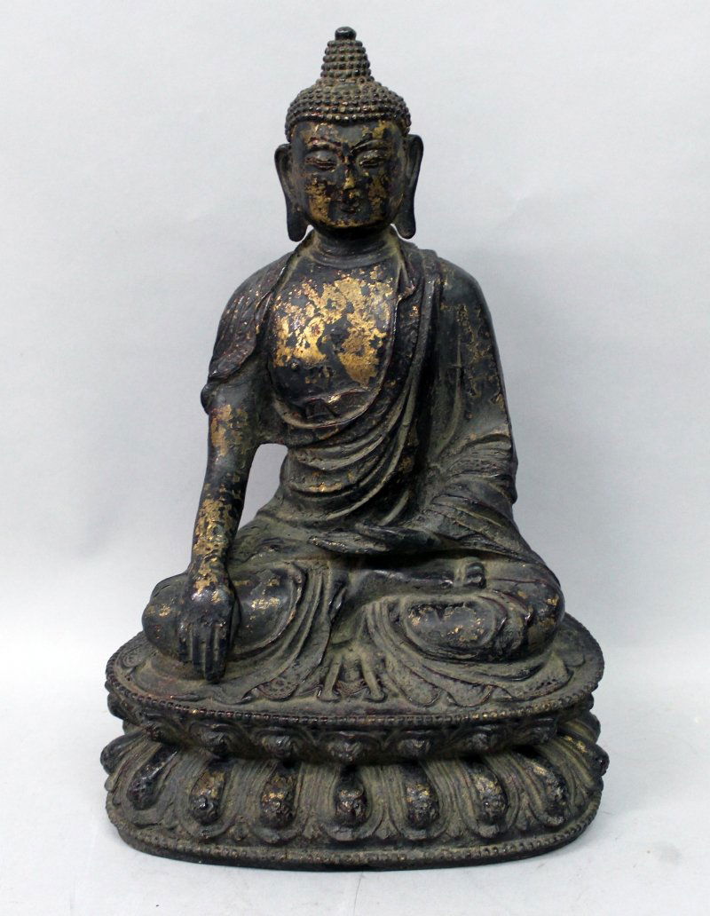 A CHINESE MING STYLE BRONZE FIGURE OF BUDDHA, seated in (1 of 7)