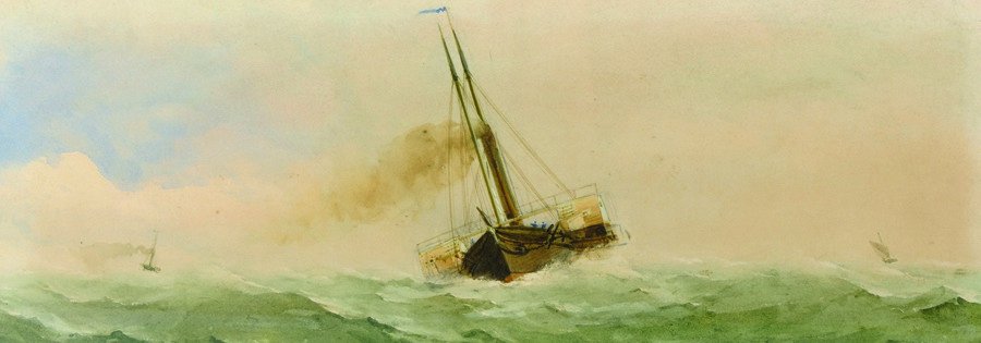 Charles Taylor (act.1841-1883) British. A Paddle: Charles Taylor (act.1841-1883) British. A Paddle Steamer, Watercolour, 9" x 24".