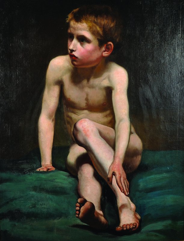 Style of Henry Scott Tuke (1858-1929) British. Study of: Style of Henry Scott Tuke (1858-1929) British. Study of a Young Naked Boy, Oil on Canvas, 36" x 28".