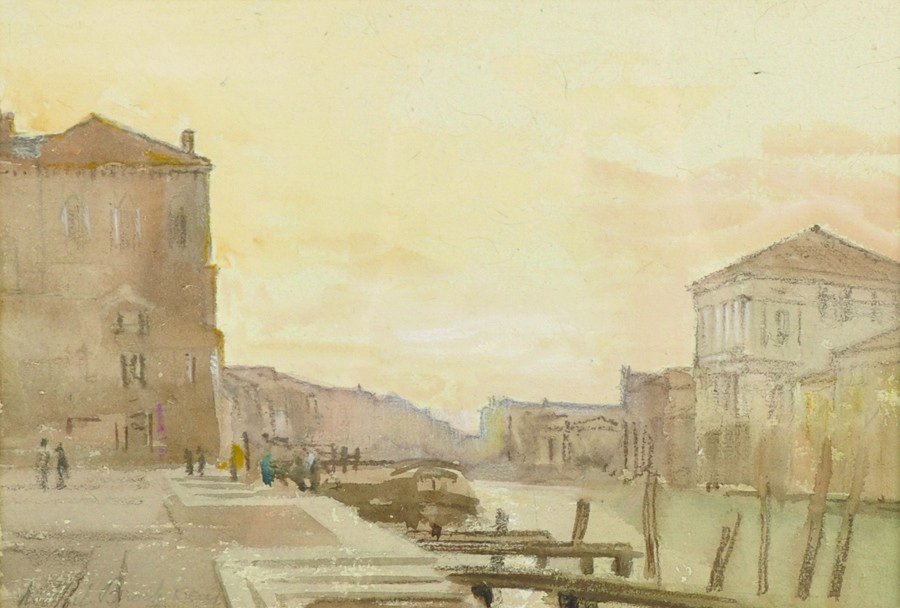 Michael Brockway (1919- ) British. ‘Grand Canal from: Michael Brockway (1919- ) British. ‘Grand Canal from outside Salute’, Watercolour, Signed in Pencil, 7.25” x 10.5”. Provenance; Upper Grosvenor Galleries – Vernon Southward.