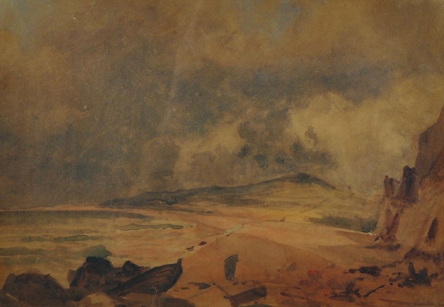 Circle of John Constable (1776-1837) British. A Coastal: Circle of John Constable (1776-1837) British. A Coastal Scene, Watercolour, Inscribed on the reverse, 7” x 9.75”.