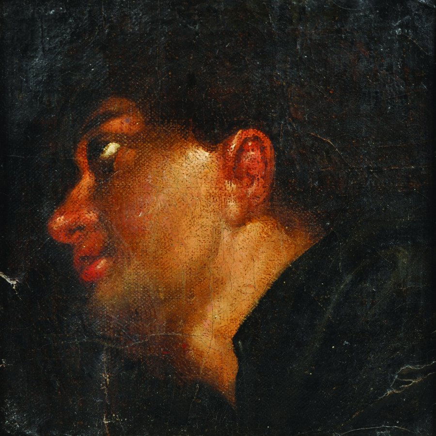 Circle of Annibale Carracci (1560-1609) Italian. Head: Circle of Annibale Carracci (1560-1609) Italian. Head of a Man, Oil on Canvas laid down, 5.25” x 5”.