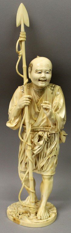 A LARGE SIGNED JAPANESE MEIJI IVORY FIGURE OF A (1 of 9)