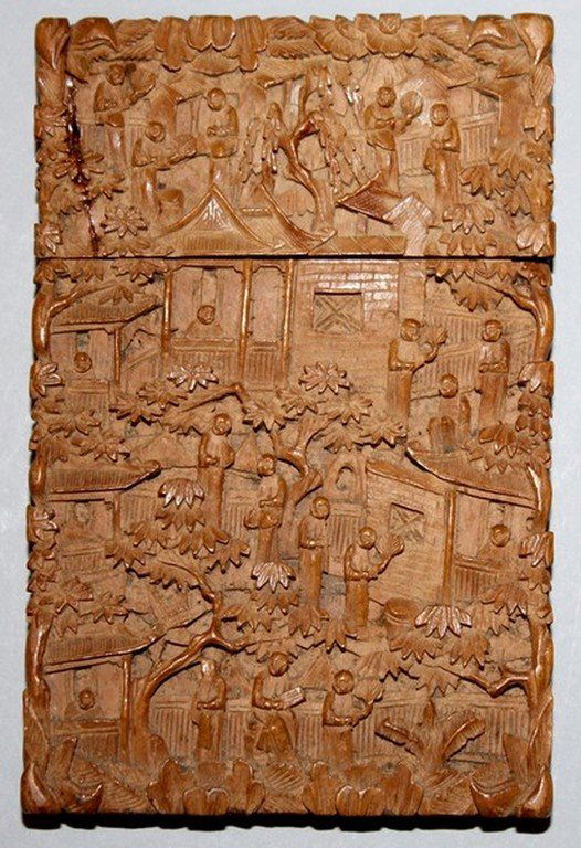 A 19TH CENTURY CHINESE SANDALWOOD CARD CASE, carved all (1 of 4)