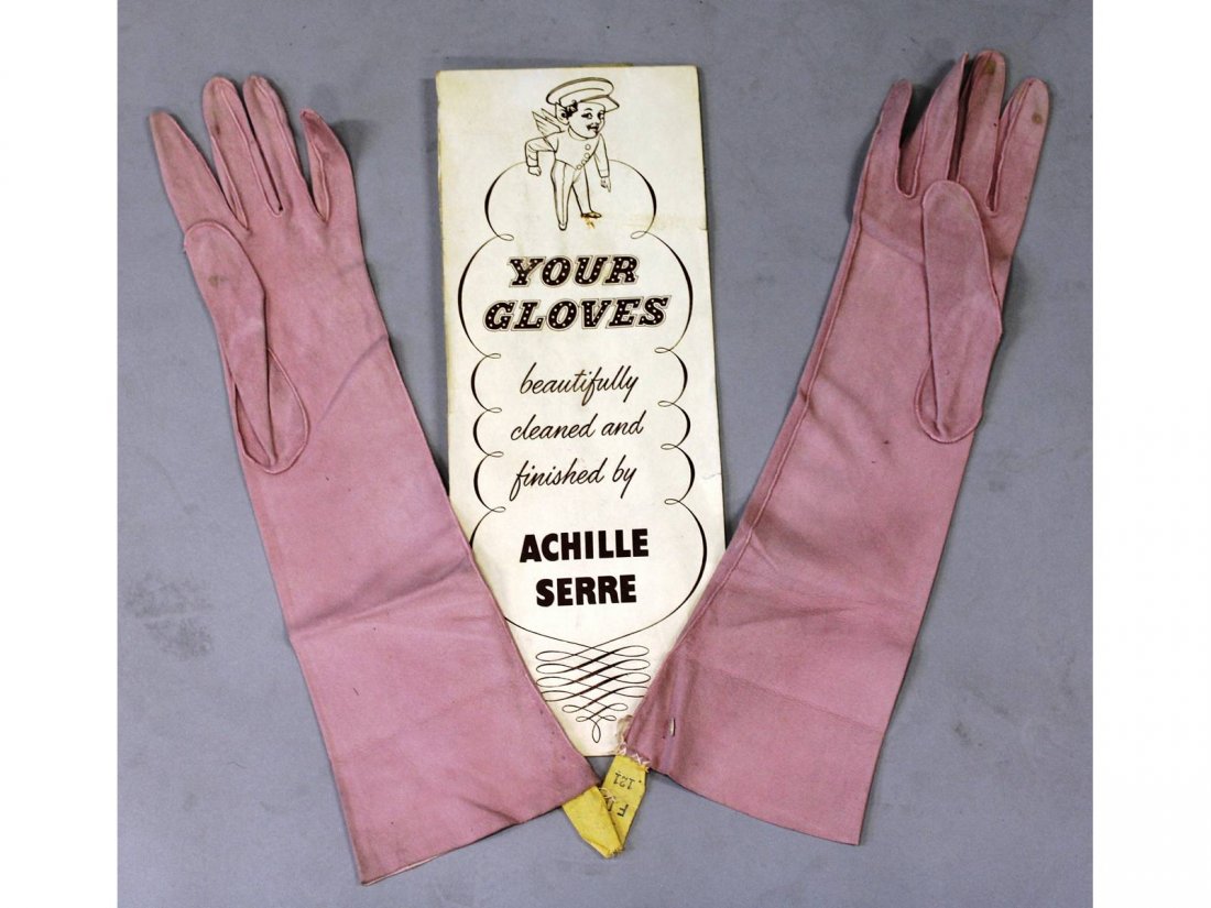 A pair of long leather evening gloves.: A pair of long leather evening gloves.