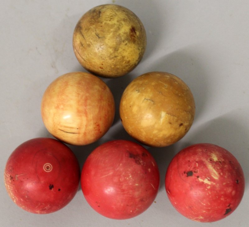 A GROUP OF SIX EARLY 20TH CENTURY IVORY SNOOKER BALLS, (1 of 7)