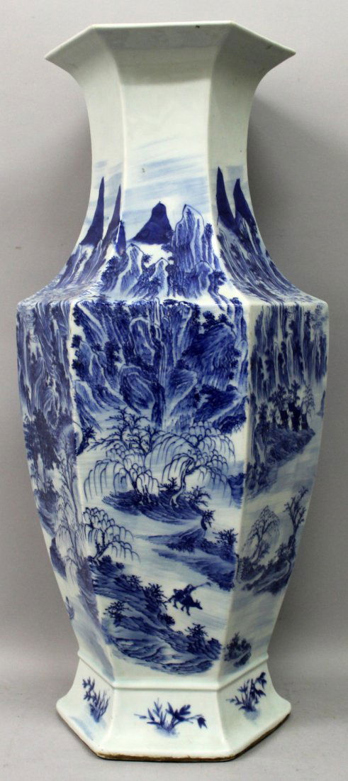 A LARGE CHINESE HEXAGONAL SECTION BLUE & WHITE (1 of 10)