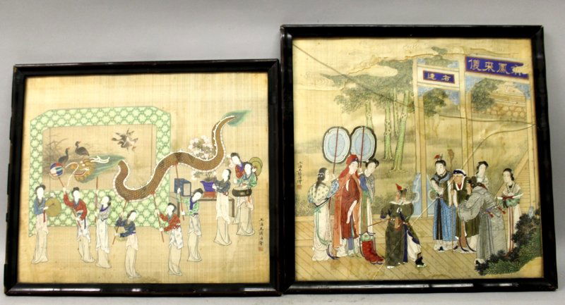 TWO GOOD QUALITY 19TH CENTURY FRAMED CHINESE PAINTINGS (1 of 10)
