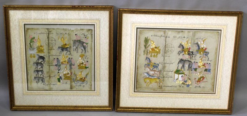 TWO SIMILAR 19TH/20TH CENTURY FRAMED THAI PAINTINGS ON (1 of 10)
