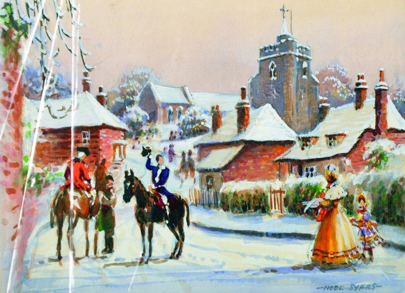 Noel Syers (20th Century) British. ‘Christmas: Noel Syers (20th Century) British. ‘Christmas Greetings, Lyminge, Kent’, Mixed Media, Signed, Unframed, 4 5” x 6”, and three others by the same hand, four (4).