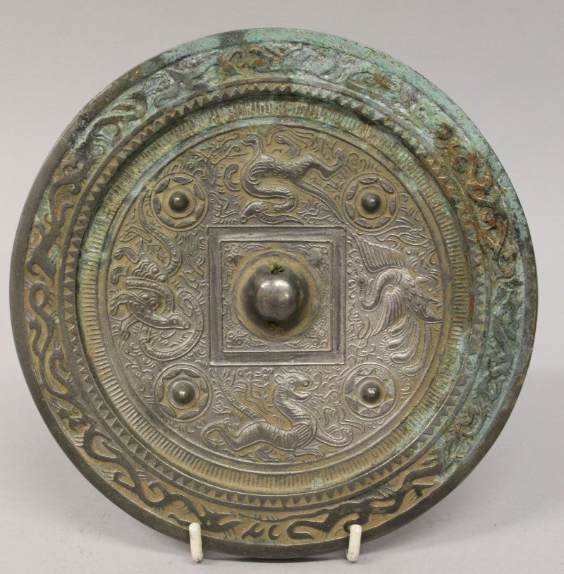 ANOTHER CHINESE SILVERED BRONZE TANG STYLE MIRROR, (1 of 4)