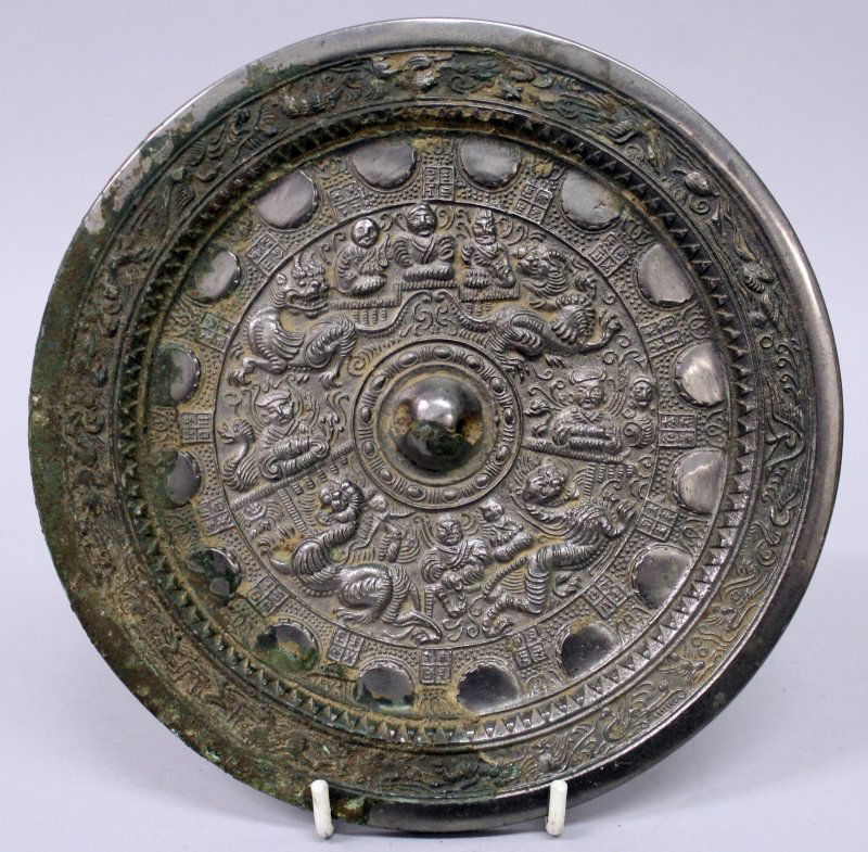 ANOTHER CHINESE SILVERED BRONZE TANG STYLE MIRROR, (1 of 4)