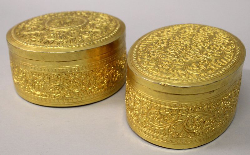 TWO SOUTH-EAST ASIAN GILT METAL BOXES & COVERS, of (1 of 7)