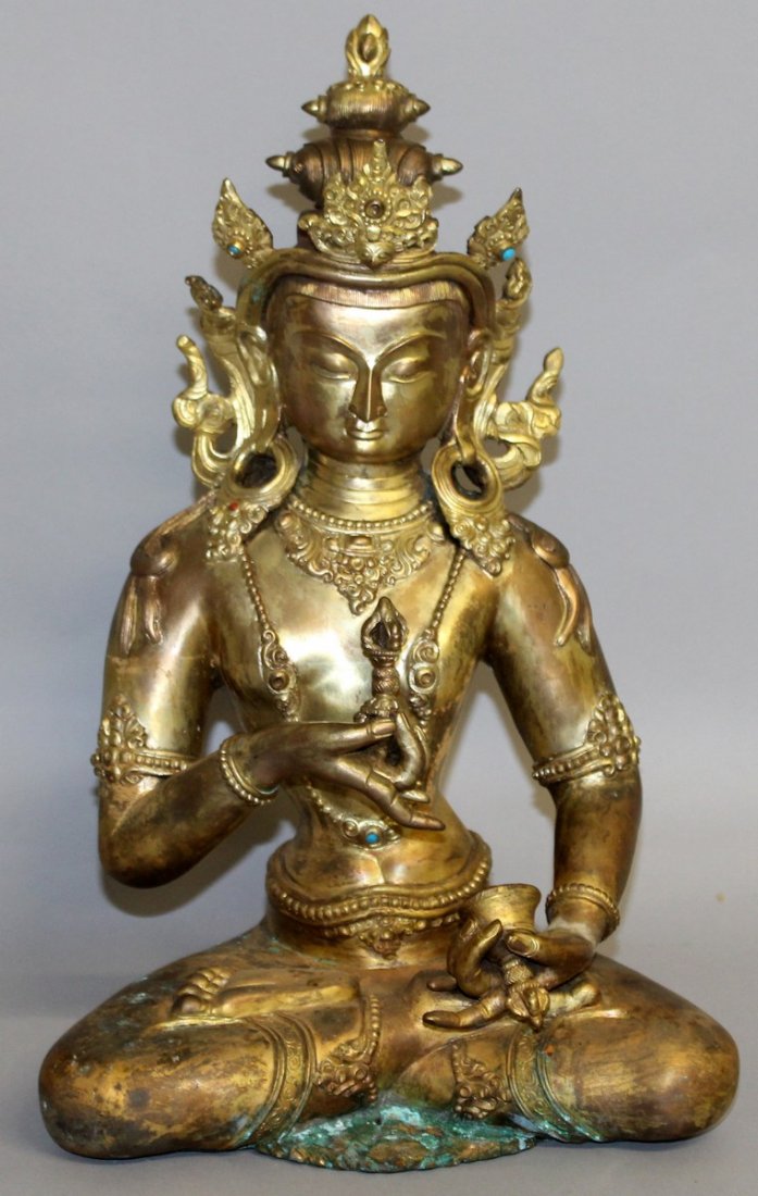 241.  A LARGE CHINESE GILT BRONZE SEATED GOD.  15ins (1 of 1)