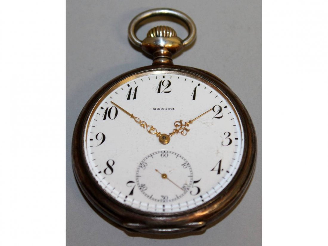 A GENTLEMAN'S ZENITH SILVER POCKET WATCH.: A GENTLEMAN'S ZENITH SILVER POCKET WATCH.