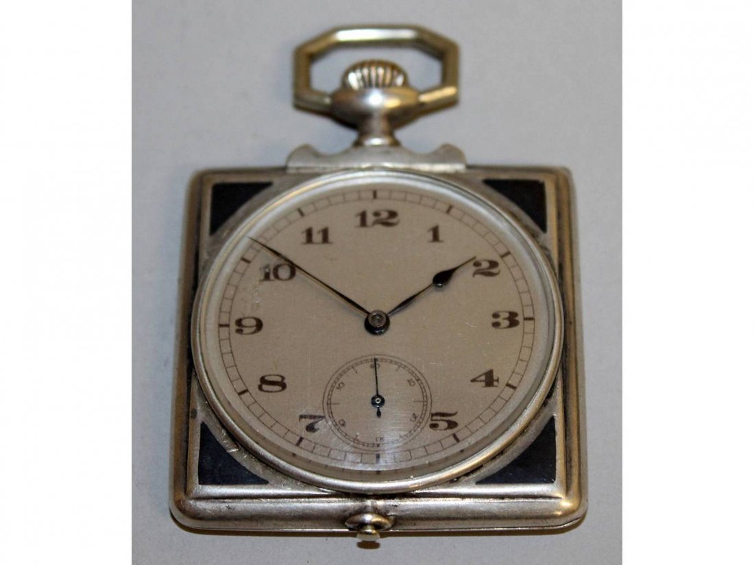 A SQUARE SILVER NIELLO POCKET WATCH.: A SQUARE SILVER NIELLO POCKET WATCH.