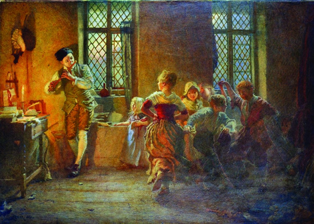Henry Reynolds Steer (1858-1928) British. "Oliver: Henry Reynolds Steer (1858-1928) British. "Oliver Goldsmith's Social Gatherings, Green Arbour Court 1759", an Interior Scene, Watercolour, Heightened with Gum Arabic, Signed and Dated 1890, and Inscri
