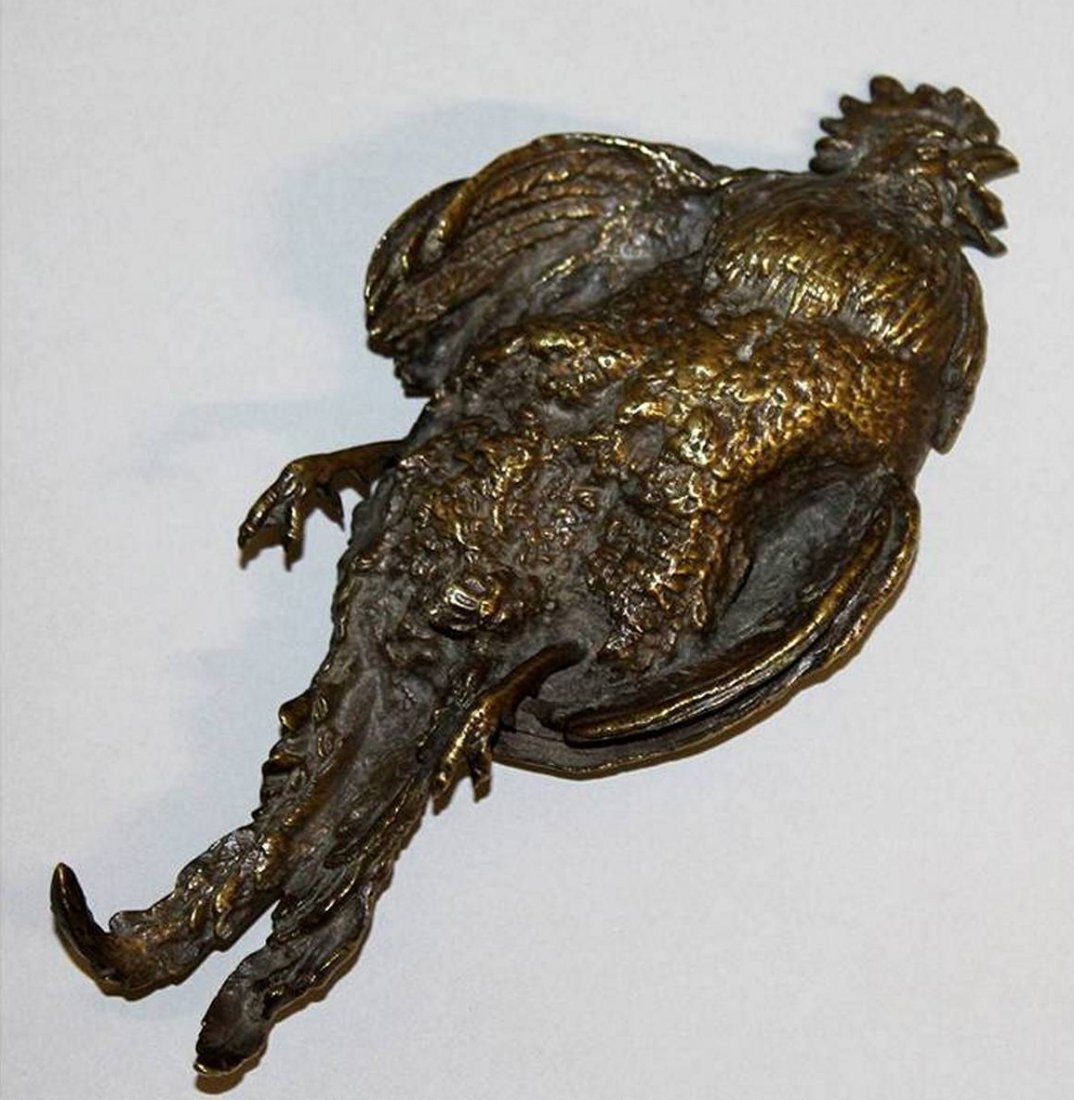 PIERRE-JULES MENE (1810-1879) FRENCH A BRONZE OF A: PIERRE-JULES MENE (1810-1879) FRENCH A BRONZE OF A DEAD COCKEREL, CIRCA. 1850. Signed P. J. MENE. 8ins long.